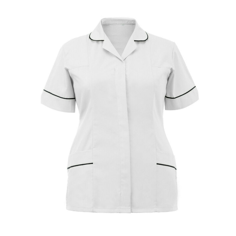 Mulheres manga curta uniforme de enfermeira, tops de enfermagem clínica, uniforme feminino de trabalho, túnica monocromática, lapela, plus size, verão