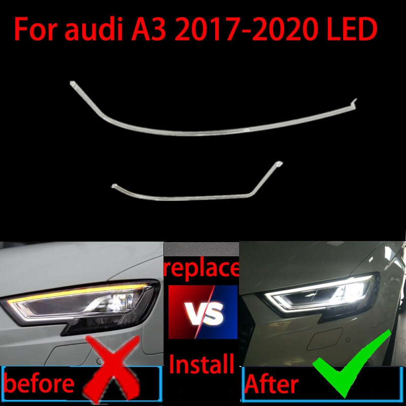 Untuk Audi A3 S3 2016-2018 lampu depan DRL lampu depan pelat panduan lampu siang hari tabung cahaya berjalan photoskop lampu LED Strip cahaya putih