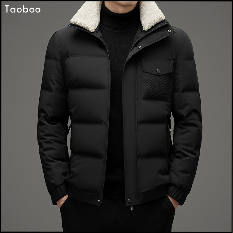 Taoboo 2024 Vintage Losse Winterjassen Voor Heren Smart Casual Effen Bontkraag Dikke Warme Jassen 90% Witte Eend Donsjack
