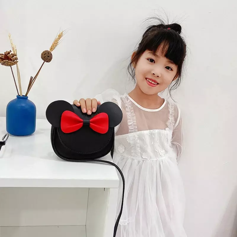 Cartoon Mouse Bow Messenger Bag para bebê, couro PU, Cute Candy Color, Shoulder Crossbody Bag para crianças, Princess Coin Purse para crianças, menina