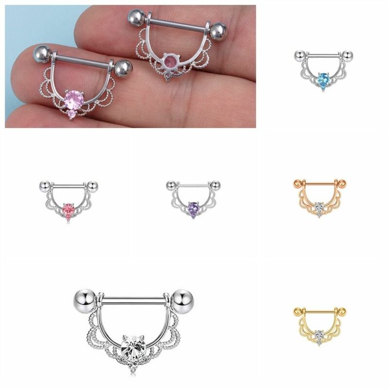 Stainless Steel Zircon U-shaped Nipple Ring Fashions Piercing Half Round Barbell Multicolour Woman
