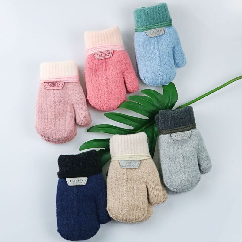 Gloves Solid Color Driving Mittens With Rope Full Fingers Gloves Korean Style Mittens Toddler Knitted Gloves Children's Mittens