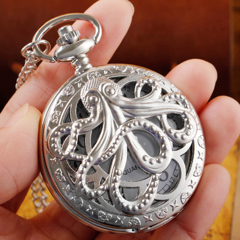 Sterling Silver Vintage British Pocket Watch Necklace Hollow Three-dimensional Men And Women's Birthday Gift Chain