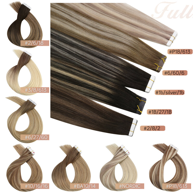Full Shine Tape in Human Hair Extensions 100% Remy Natural Human Hair Extensions Tape in Omber Blonde Hair Extensions for Women
