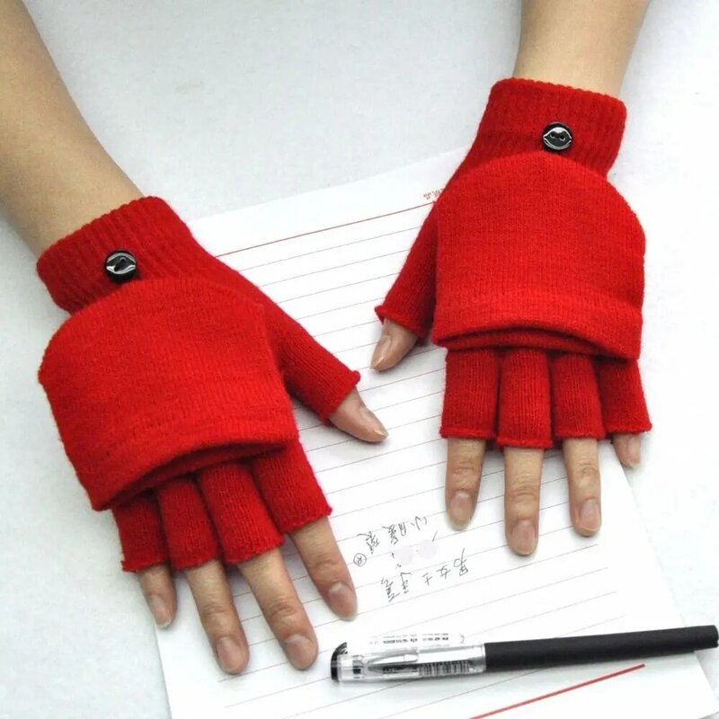 ถุงมือถักครึ่งนิ้วสำหรับนักเรียนหนาแฟชั่นเคสแบบพับปิดได้ถุงมืออุ่นฤดูหนาว