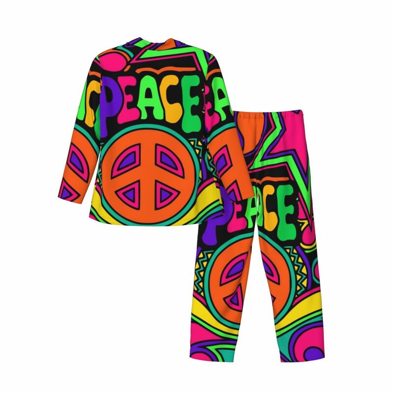 Conjunto de pijama de gran tamaño para hombre, ropa de dormir bonita, rosa, diseño colorido Hippy, manga larga, diseño cómodo para habitación, traje para el hogar, otoño