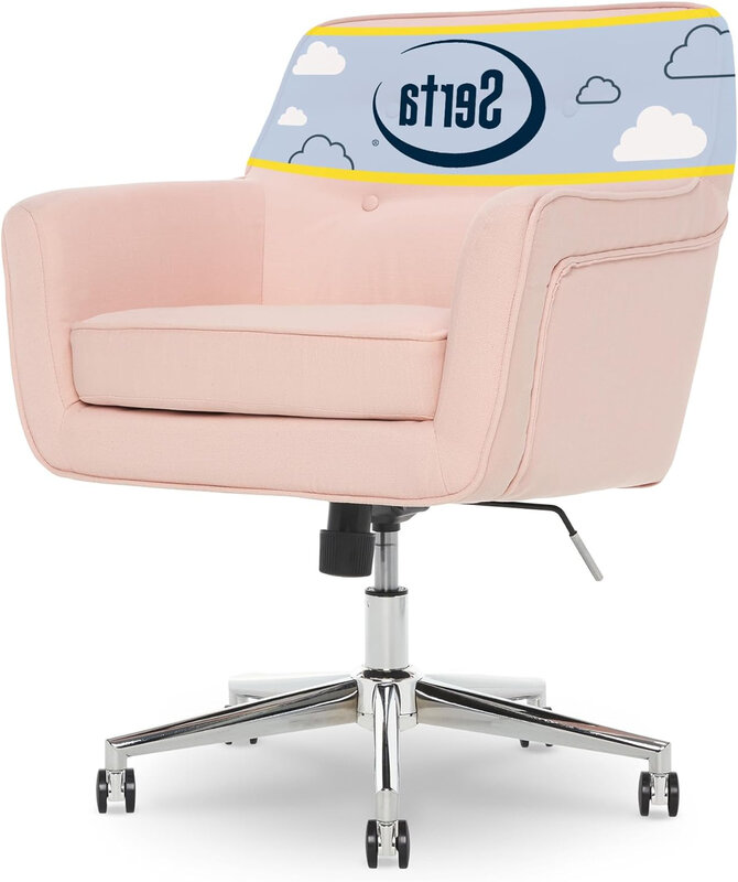 Современное офисное кресло, стильное кресло со средней спинкой, удобное кресло с подушкой на колесиках, металлическое основание, хромированная ткань, розовый цвет