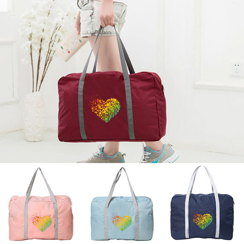 Travel Bag Organizer Women Fashion Outdoor Camping Handbag Foldable Zipper Toiletries Luggage Storage Bags Love Print Tote Bag