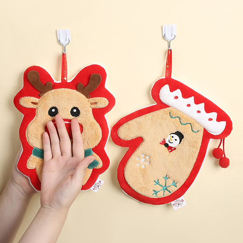 Handuk gantung Natal bayi rusa salju bordir lucu handuk jari cepat kering anak-anak karang mewah dengan lingkaran gantung handuk lembut