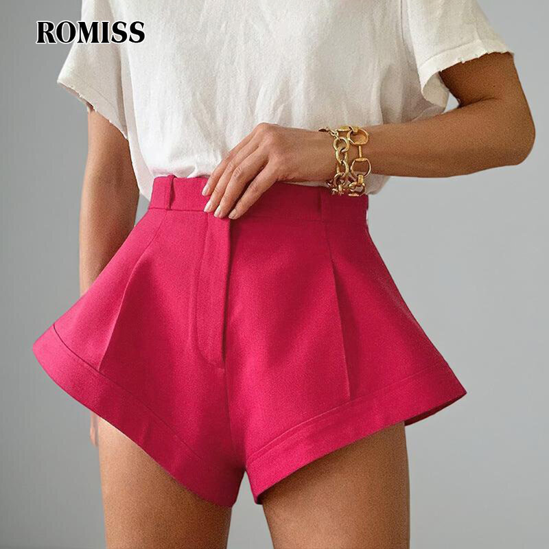 Pantaloncini minimalisti Casual ROMISS per le donne pantaloni corti larghi solidi con cerniera Patchwork a vita alta abbigliamento estivo femminile