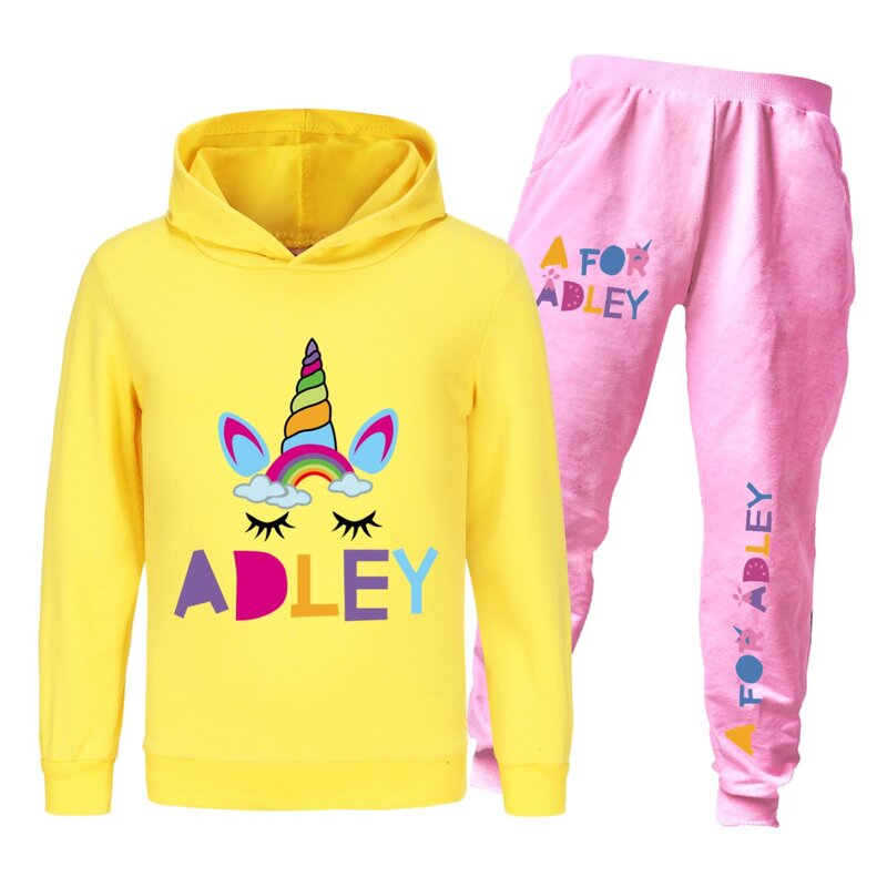 A for Adley Hoodie Kids Long Sleeve Sweatshirts Jogging Pants 2pcs Set Baby Girls Outfits Toddler Boys Sportsuit Children's Sets