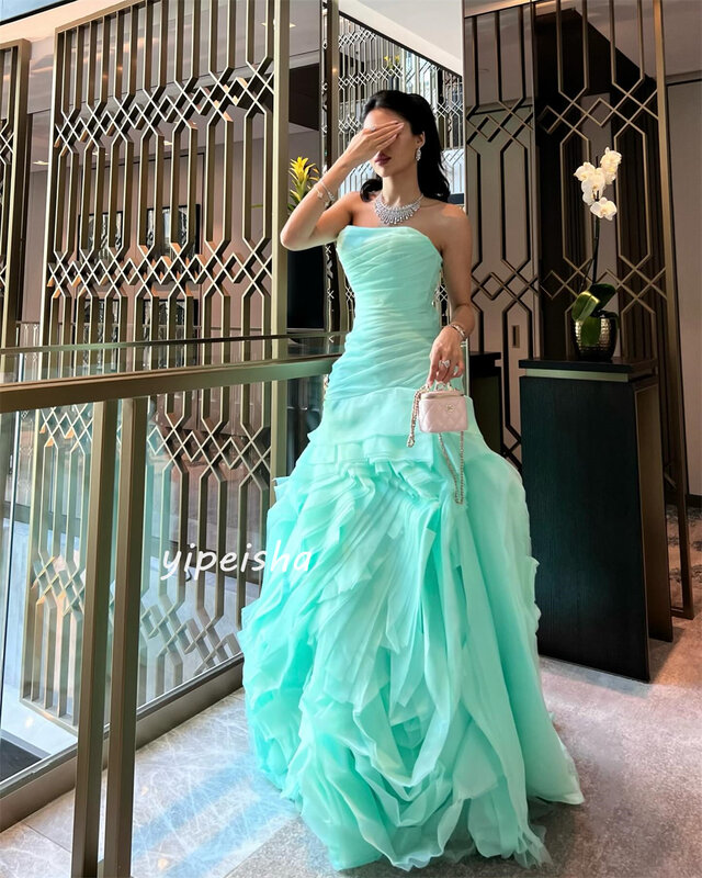 Organza Pleat Clubbing A-line Strapless Bespoke Occasion Gown Long Dresses