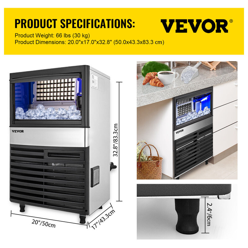 VEVOR Cube Ice Maker 50/60/70 KG/24H Freestanding Auto Clear Liquid Freezer Ice Generator Machine 110V elettrodomestico commerciale