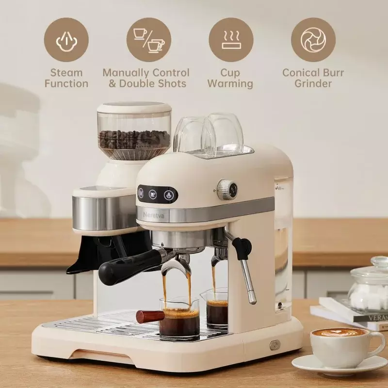 Neretva-Machine à café expresso 20 bars avec broyeur, baguette à vapeur pour latte, expresso et cappuccino, 58mm