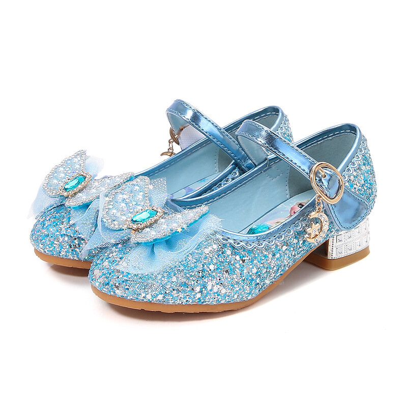 Босоножки принцессы для девочек Disney, детская обувь, детская обувь Эльзы, модная детская обувь для девочек розового и синего цвета на высоком каблуке, размер обуви