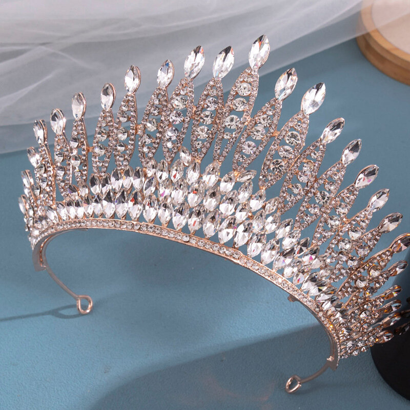 Wedding Dress Glittering Diamond Crown Sparkly Rhinestones Hair Adjustable Tiara for Birthday Party Adult Ceremony