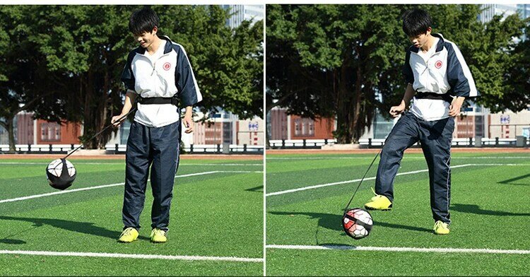 กระเป๋าใส่ลูกฟุตบอลเข็มขัดวงกลมเสริมสำหรับเด็กอุปกรณ์ latihan Sepak Bola สำหรับฝึกเตะฟุตบอลแบบเดี่ยว