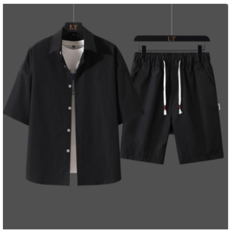 남성용 캐주얼 세트, 얇은 아이스 스포츠 의류, 패셔너블하고 트렌디한 한국 버전, 멋진 반팔 반바지, H0006, 여름