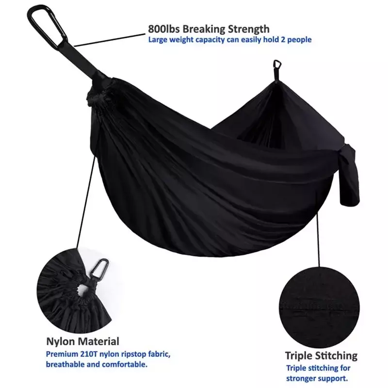 Hamac parachute en nylon léger, avec sangles d'arbre et mousquetons, facile à transporter, pour l'extérieur et le camping