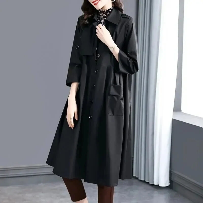 Casaco feminino de comprimento médio corta-vento, estilo solto, casaco plissado feminino, solto e fino, novo para outono e primavera, 2021