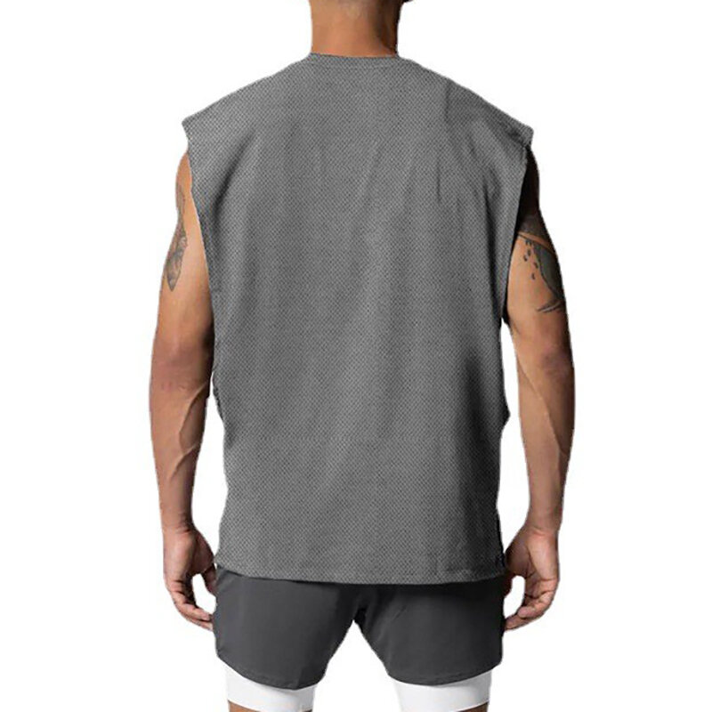 Gym Bodybuilding Workout Mesh Mouwloze T-shirts Merk Mannen Mode Print Quick Droog Tank Tops Fitness Casual Sport Spier Vesten