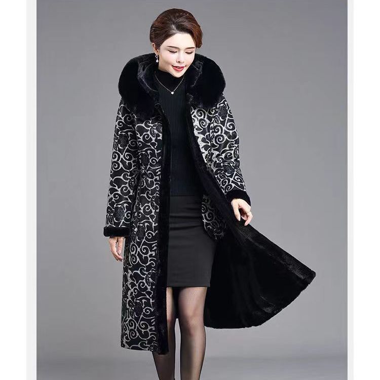 따뜻하고 부드러운 인조 모피 코트 및 재킷 여성용, 후드 포함, 무릎 보온
