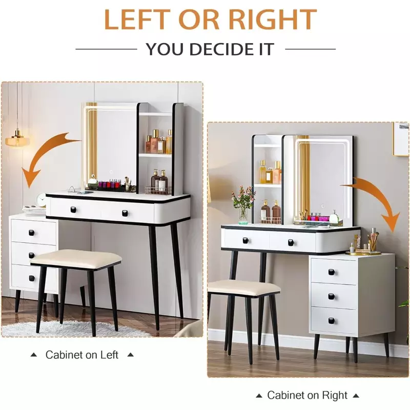 White Dressing Table With Lots Storage 3 Lighting Modes Dresser Makeup Vanity With Charging Station Vanity Desk Set Bedroom Home