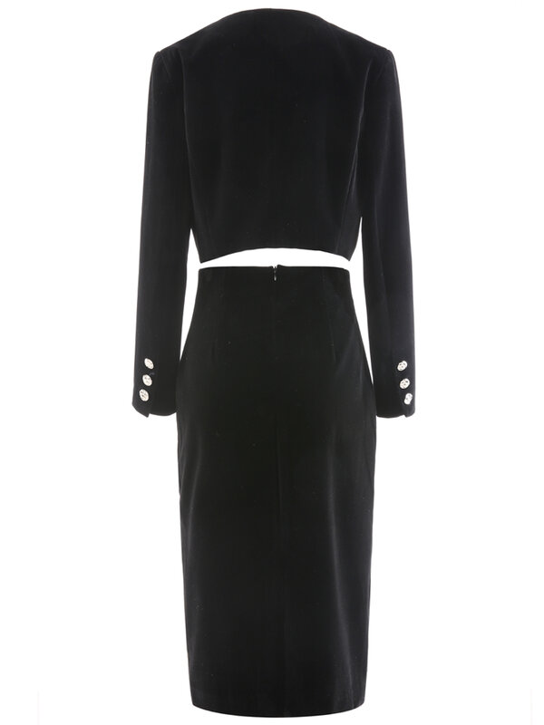 Женский осенний комплект из 2 предметов, подиумный черный топ и повседневная юбка в винтажном стиле, элегантный женский бархатный костюм