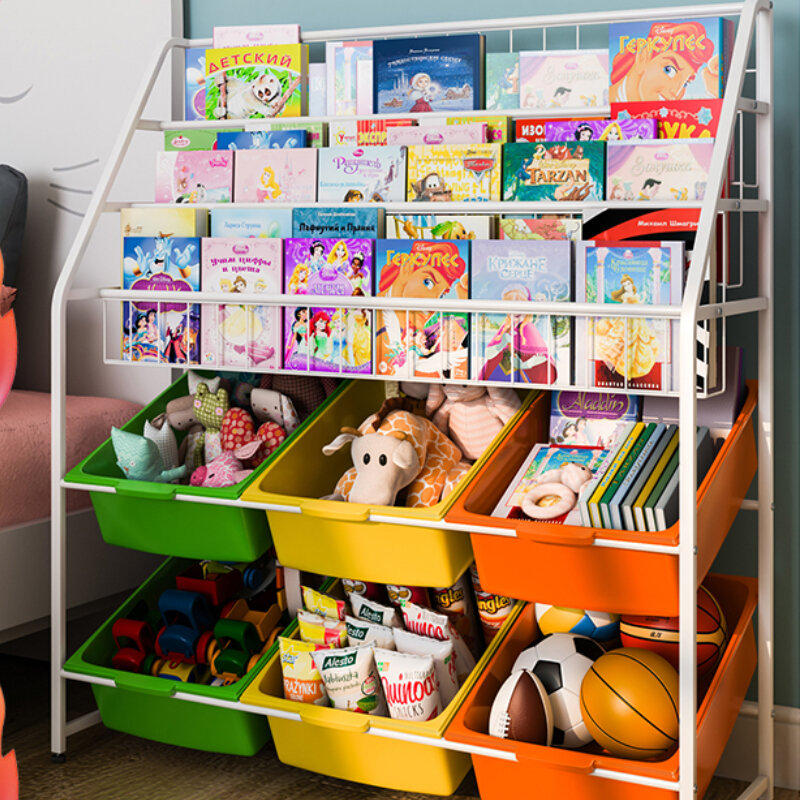 Children's Toy Storage Rack Picture Book Rack Integrated Kindergarten Baby Bookshelf Toy Rack Storage Box Locker