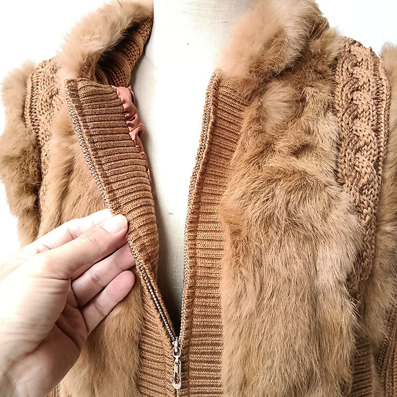 Женская зимняя модная теплая куртка с капюшоном и длинным рукавом из натурального кроличьего меха