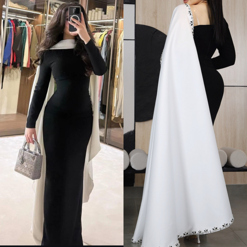 Gaun malam Prom Jersey Formal berlian imitasi gaun malam kerah O acara Bespoke gaun panjang Arab Saudi