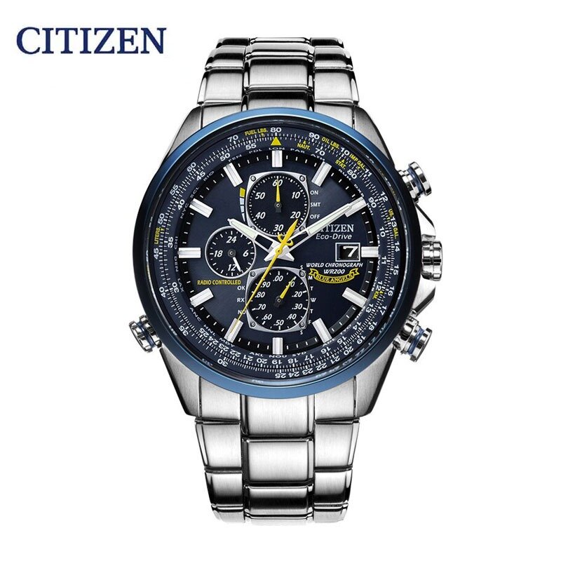 Citizen-relojes de cuarzo de Ángel Azul para hombre, reloj de lujo a prueba de golpes, acero inoxidable, doble pantalla, tiempo automático, deportes al aire libre