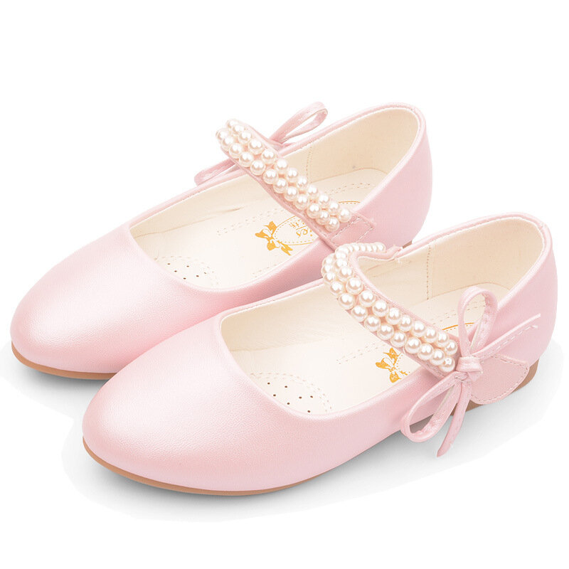 Zapatos de cuero de baile para niñas, vestido de perlas a la moda, Princesa, fiesta, estudiante escolar, zapatos planos para bebés, Mary Jane 5A, nuevo