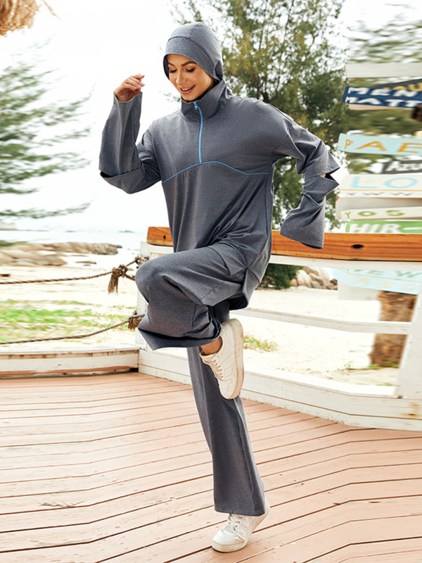 2022 Frühling Frauen muslimische Sport bekleidung 3 stücke Set Active wear Laufen arabische Truthahn Sport bekleidung im Freien islamische bescheidene aktive Fitness bekleidung