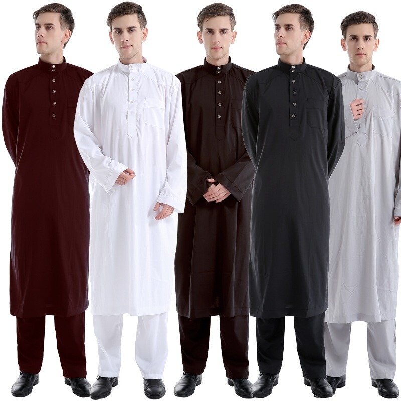 Manto Muçulmano para Homens, Trajes Ramadan, Árabe Sólido, Paquistão, Arábia Saudita, Eid, Turquia, Abaya, Vestuário Nacional Islâmico Masculino