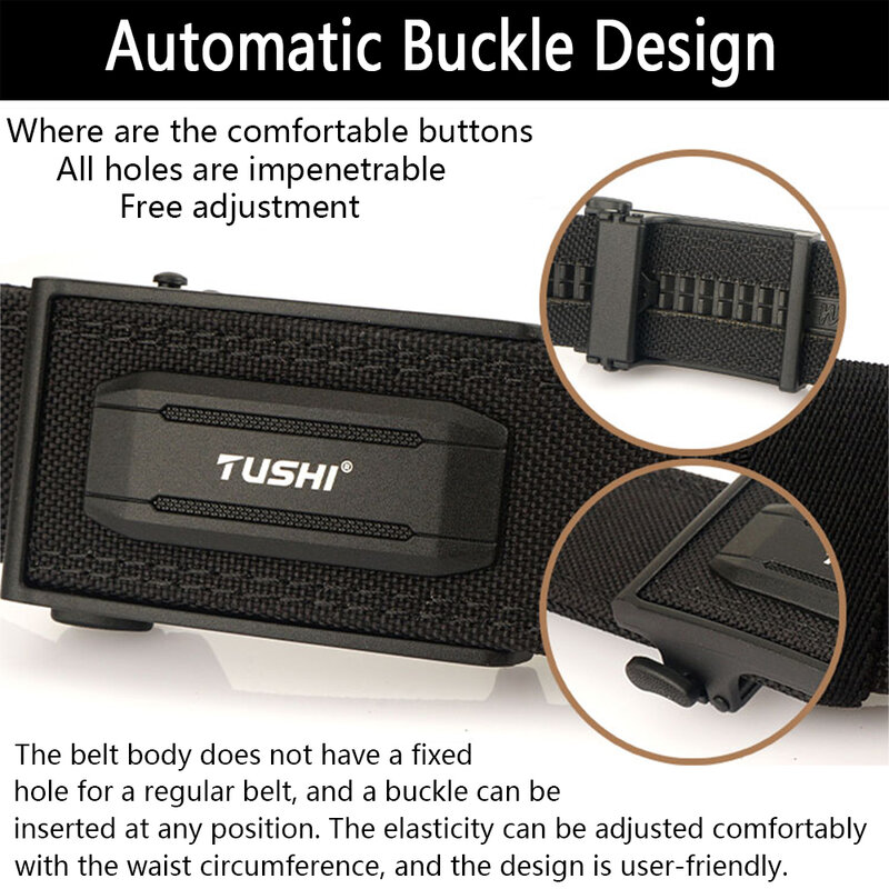 TUSHI New Hard Gun Belt for Men and Women Alloy Automatic Buckle Tactical IPSC Outdoor Belt 1100D Nylon Military Belt Male