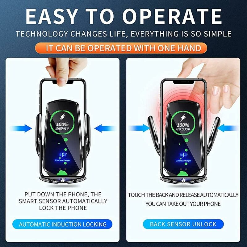 ที่ชาร์จไร้สายเซ็นเซอร์อัจฉริยะในรถยนต์ Q3 15W ที่ยึดโทรศัพท์ในรถยนต์แบบหนีบอัตโนมัติสำหรับ iPhone และ Qi ทุกรุ่นที่สามารถชาร์จแอนดรอยด์ได้