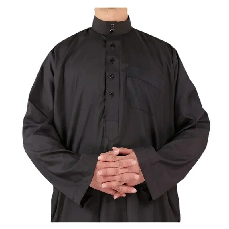 Islamska odzież mężczyźni jednolity kolor, długi rękaw luźne muzułmańskie męskie Saudi Arabia Pakistan Kurta muzułmańskie kostiumy sukienka muzułmańska Kaftan Thobe