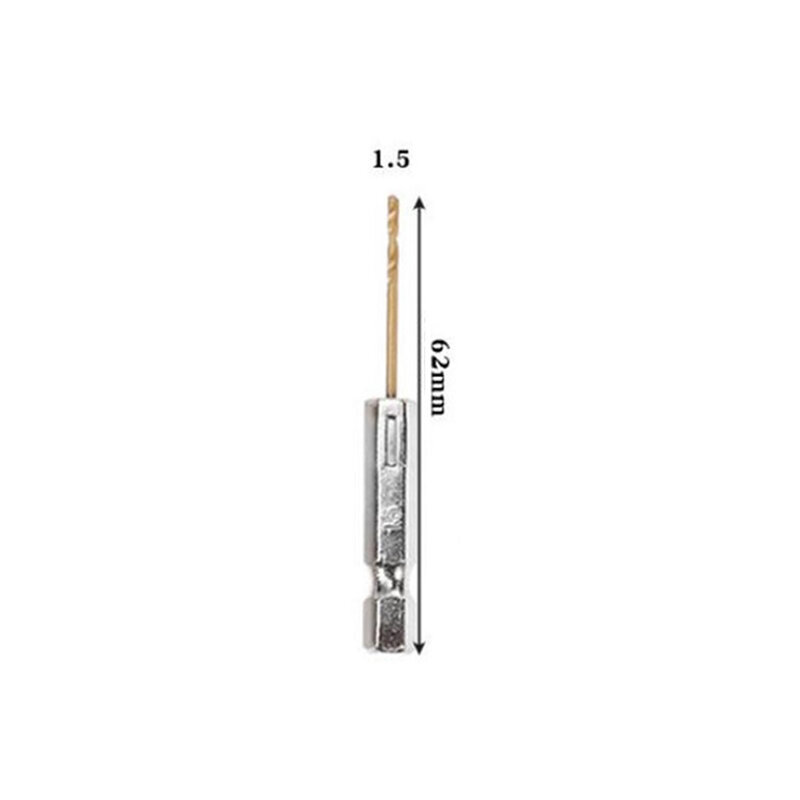 Mata bor Hex Shank 13 baja kecepatan tinggi yang berbeda 1.5mm/0.06 "emas 1/4" batang Hex 1 buah 2.0mm/0.08"