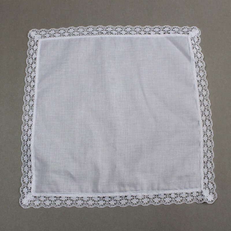 Белый носовой платок для взрослых, хлопковая кружевная отделка, супер мягкий моющийся носовой платок, принадлежности для Прямая