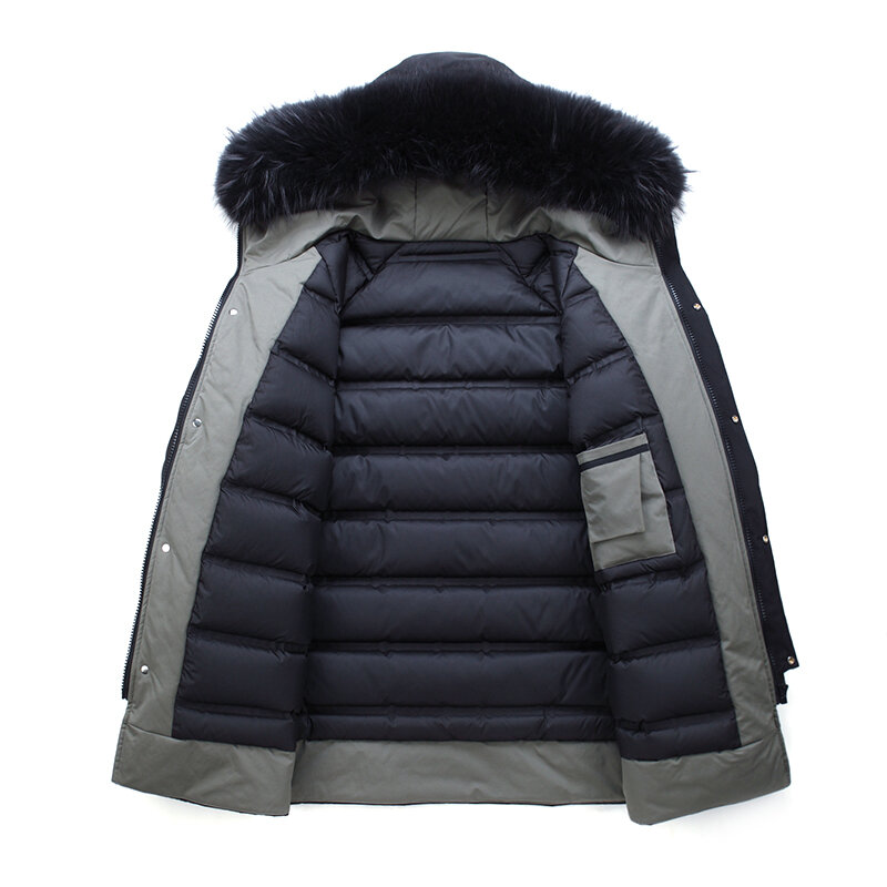 เสื้อแจ็คเก็ตขนเป็ดหนาสำหรับผู้ชายใส่ในฤดูหนาวเสื้อแจ็คเก็ตกันหนาวมีกระเป๋าลายไม้กันหนาวสำหรับผู้ชาย
