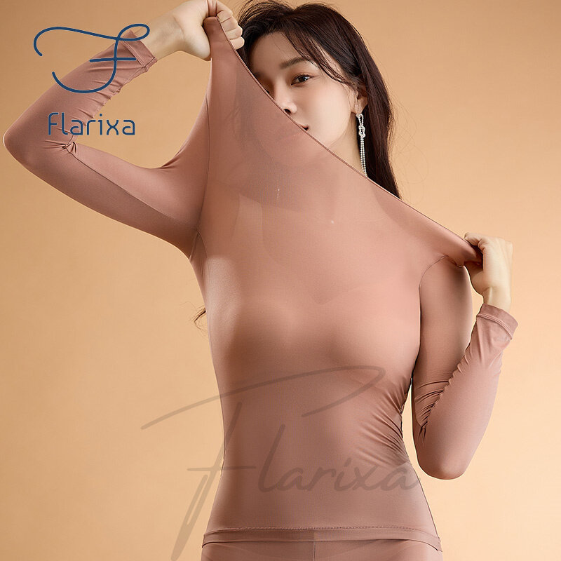 Flarixa Seamless Thermal Underwear Set Women First Layer Thermal Top Long Johns 2Pcs Suit Winter Thermo Clothing Ladies Thin