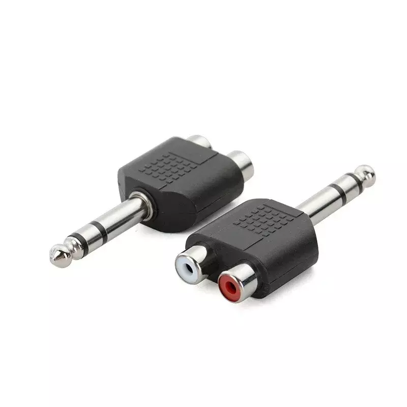 6.35mm 1/4 inci TRS Stereo Jack Male ke 2 RCA Female Plug Y Splitter Adapter