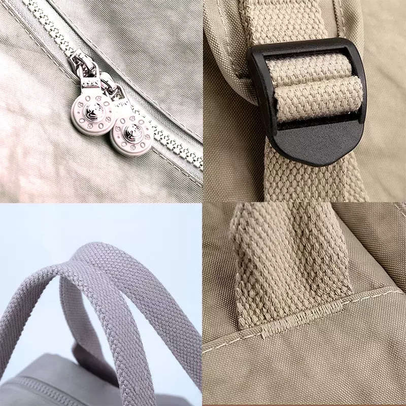 Mochila de nylon impermeável com zíper para mulheres, bolsa de laptop multi-bolso, alça macia, sólida, viagem, fêmea, moda