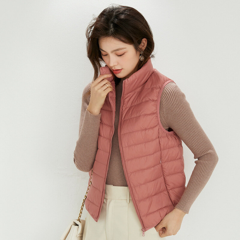 2023 New Woman Waistcoat Stand Collar Ultra Light Solid Sleeveless Duck Down Jackets Women Casual Puffer Quilted Vest Coat