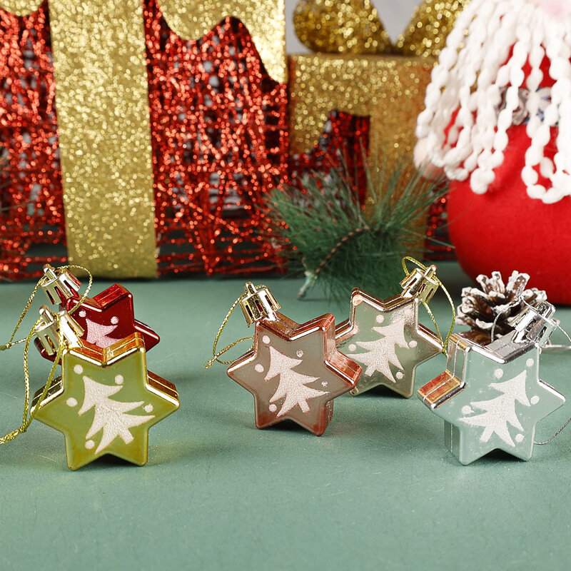 Pintura de Navidad de 5 piezas, bola Hexagonal, árbol de Navidad colgante, estrellas rojas, bola de Navidad, Año Nuevo, decoración del hogar, regalos de Navidad