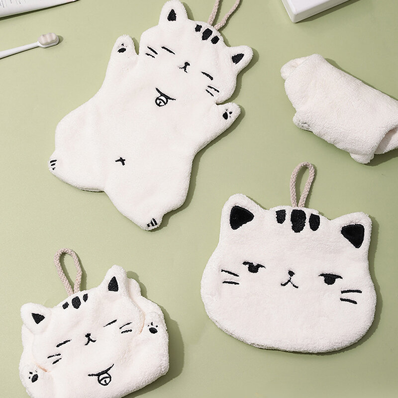 Absorbent Cute Cat Towel Bathroom Kitchen Hanging Non-shedding Pink Velvet Small Towel Hand Wiping Hand Towel