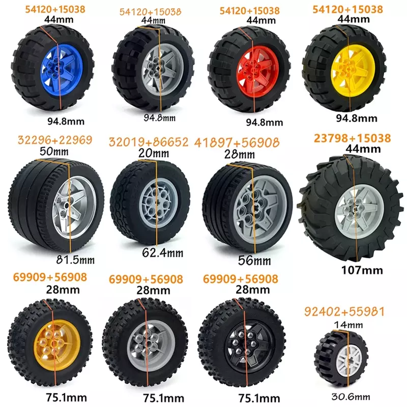 MOC-cubo de rueda de neumático técnico, piezas de bloques de construcción compatibles con piezas de tecnología, DIY, coche, camión, 44309, 92402, 32019 + 86652