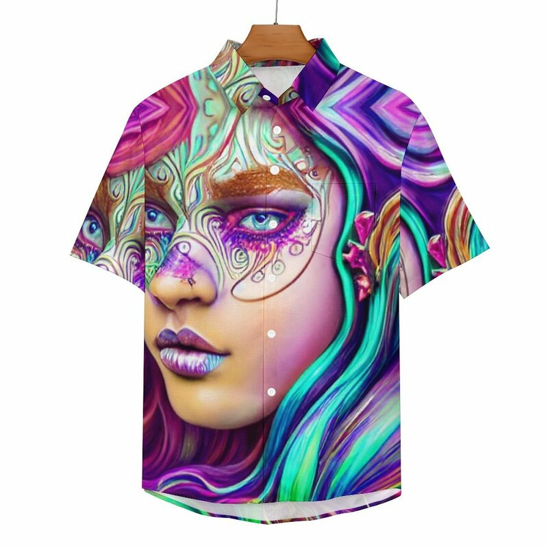Tribal Lady Face Paint camicette uomo Pop Art camicie Casual Hawaiian manica corta personalizzata Trendy oversize Beach Shirt regalo di compleanno