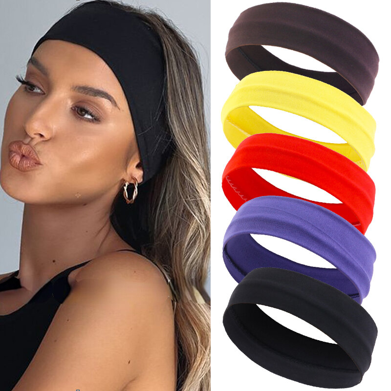 Letnie sportowe opaski dla kobiet Fitness Run joga bandany jednokolorowe elastyczne gumki do włosów Stretch Makeup akcesoria do włosów 2023
